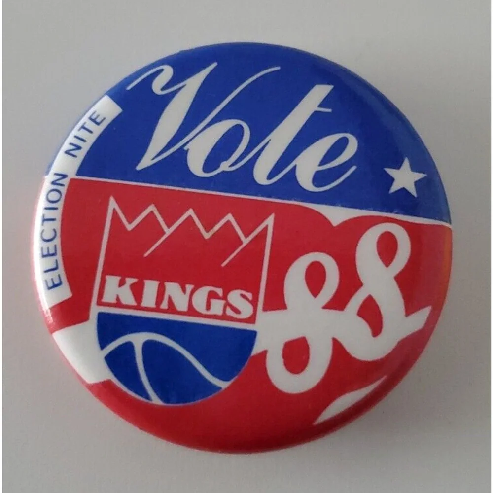 Sacramento Kings 1988 Election Night Vote Kings Basketball NBA Pin Button